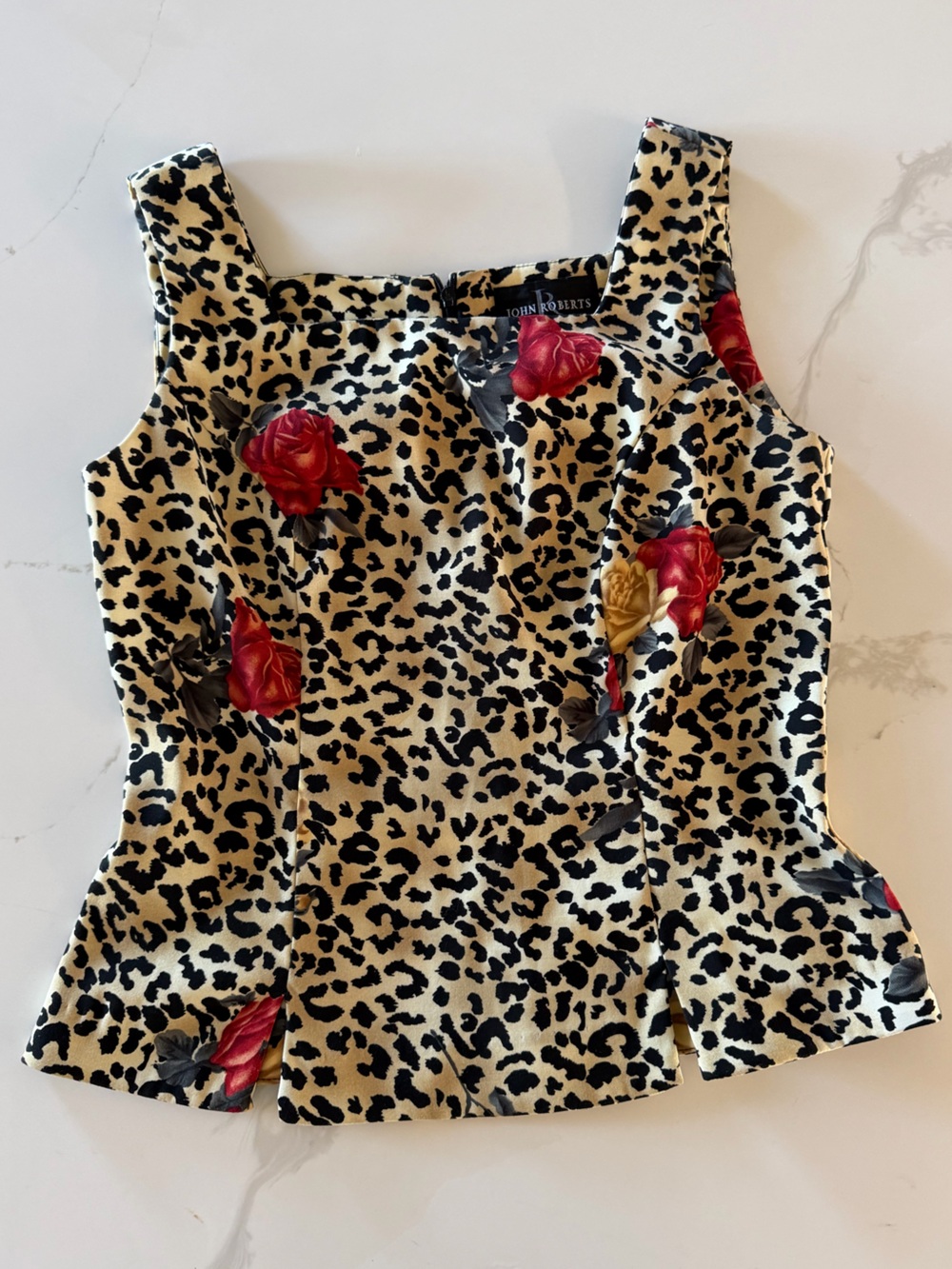 90s vintage John Roberts Leopard and Rose Top